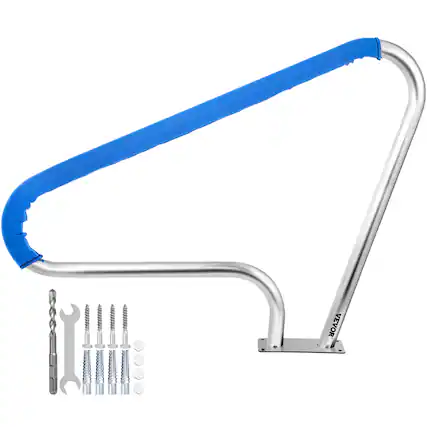Front. VEVOR - Pool Rail 48x36 Pool Railing 304 Stainless Steel 250LBS Load Capacity Silver Rustproof Pool Handrail - Silver, blue.