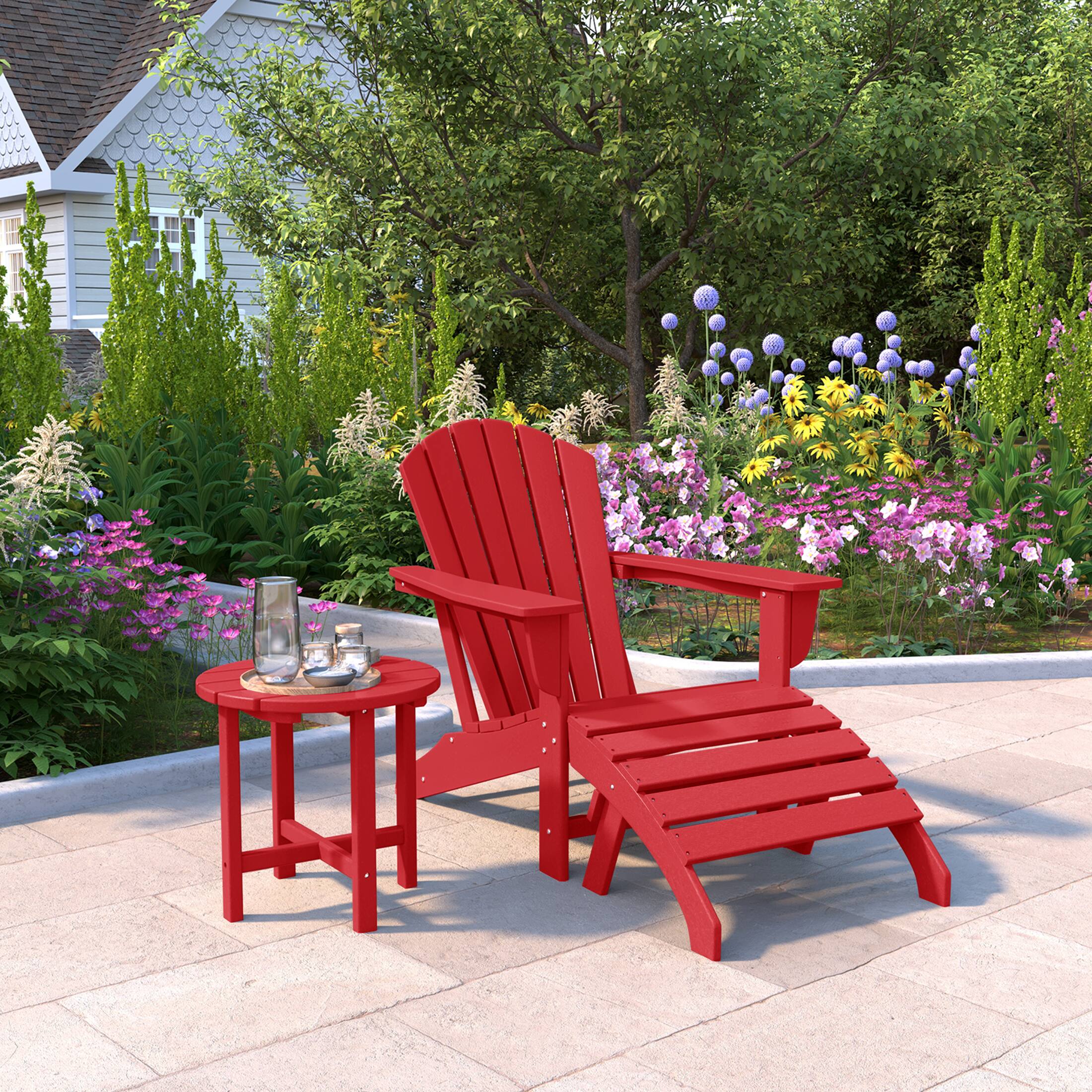 Angle. WestinTrends - WestinTrends Dylan Outdoor Adirondack Chair With Ottoman And Side Table 3-Piece Set - Red.