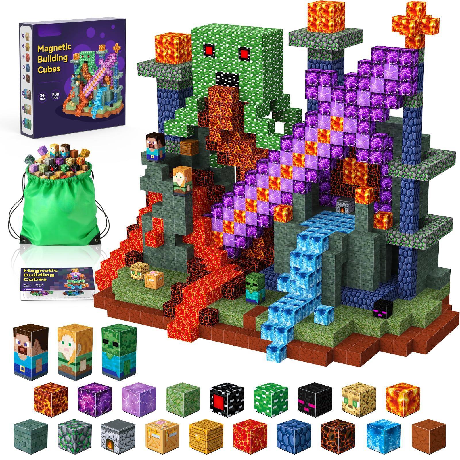 EZTW1 200pcs Magnetic Building Blocks World Set Stem Sensory Stacking ...