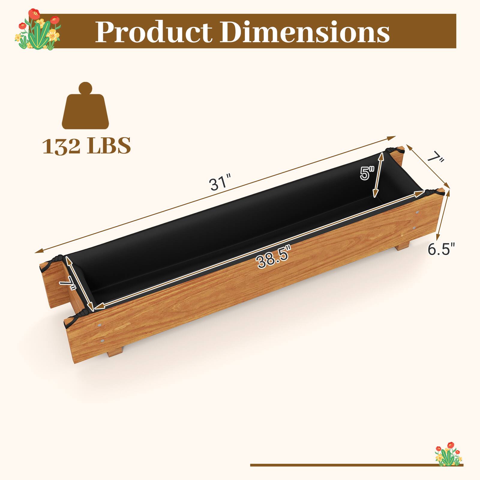 Product Dimensions

132 LBS

31" x 38.5" x 5" x 6.5" x 7"