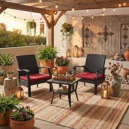 Outdoor Escape - Black Wicker Patio Set with Table and 2 Chairs - Durable Outdoor Seating - Brown