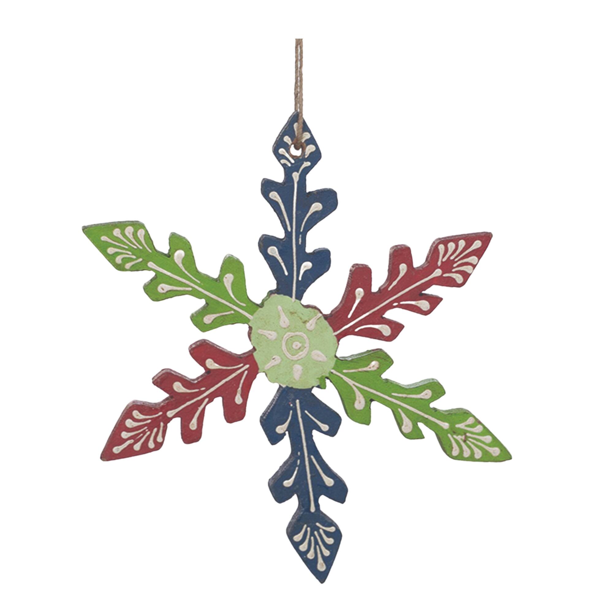 Back. BreeBe - Wood Snowflake Ornament (Set of 6) - Green, Blue.