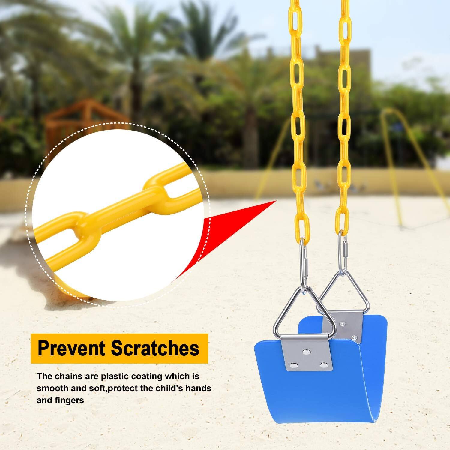 Prevent Scratches

The chains are plastic-coated, which is smooth and soft, protecting the child's hands and fingers.