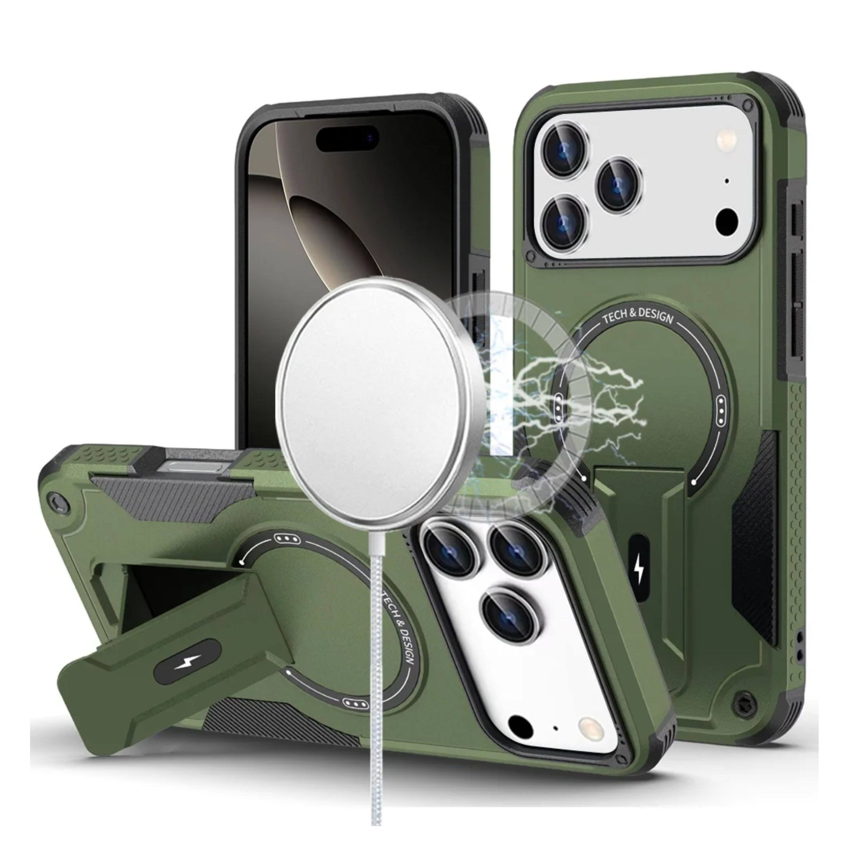 Kitcheniva - Shockproof Magnetic Circle Rugged Grip Kickstand Phone Case With Tempered Glass For iPhone 17 Pro Max - Midnight Green price history on PriceWatchPro