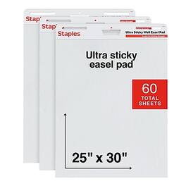 Staples - Ultra Sticky Wall Easel Pad, 25" x 30", 20 Sheets/Pad, 3 Pads/Pack - White