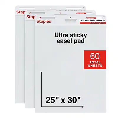 Staples Ultra Sticky Wall Easel Pad
Ultra sticky easel pad
60 TOTAL SHEETS
25" x 30"