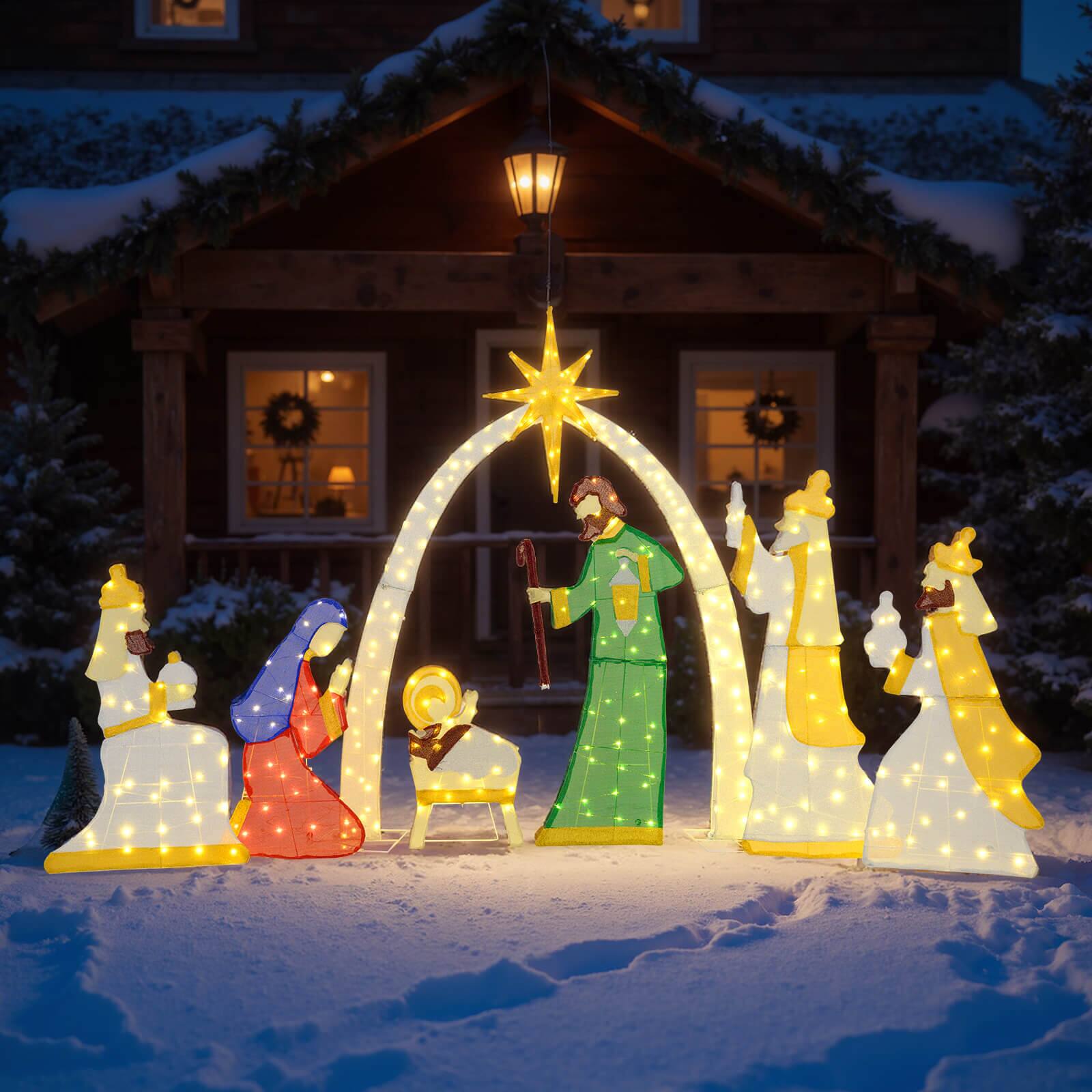 Alt View 3. Costway - Costway 7 Pcs 5Ft Pre-Lit Holy Family & Three Wise Men with 310 White LED Lights for Yard - Multicolor.