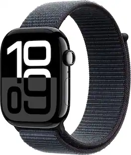 Refurbished Excellent - Apple Watch Series 10 (GPS+Cellular) 46mm Aluminum Case with Ink Sport Loop - Jet Black - (2024)