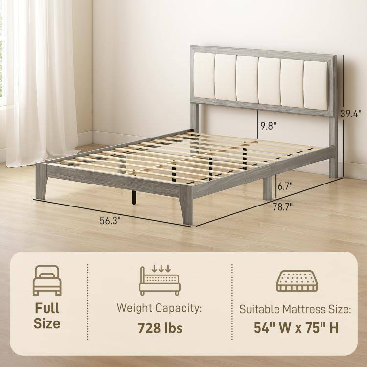9.8"  
39.4"  
6.7"  
56.3"  
78.7"  

Full Size  
Weight Capacity: 728 lbs  
Suitable Mattress Size: 54" W x 75" H