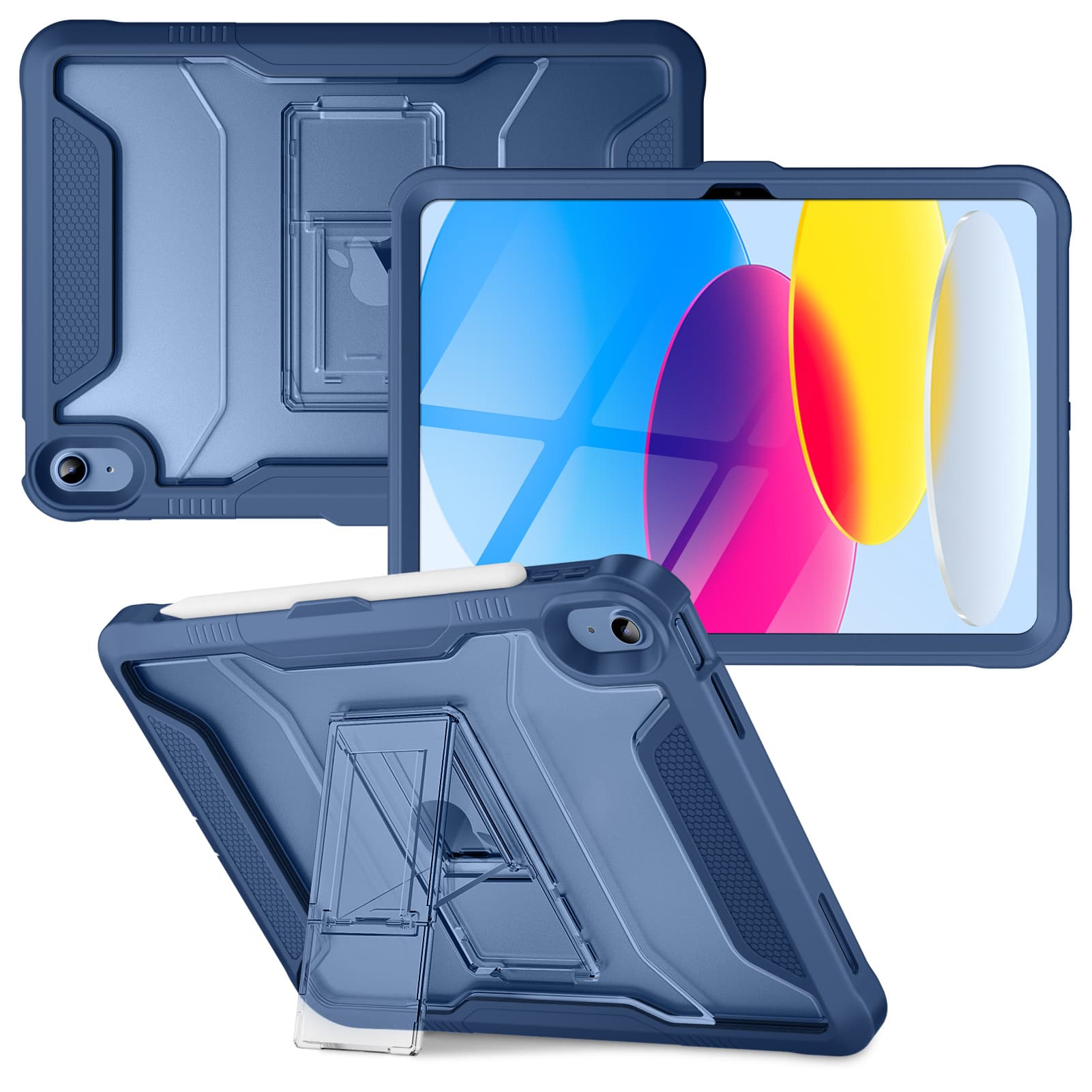 VIKESI - for iPad 10th Generation Kickstand Protective Case 2022,iPad 10.9 Inch Shockproof Cover with Matte Frosted Back - Navy Blue