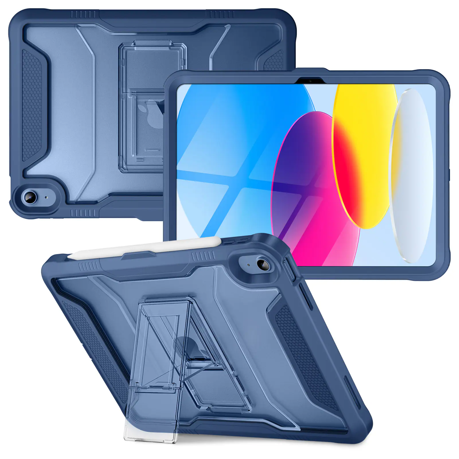 Front. VIKESI - for iPad 10th Generation Kickstand Protective Case 2022,iPad 10.9 Inch Shockproof Cover with Matte Frosted Back - Navy Blue.