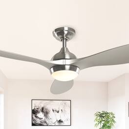 Parrot Uncle - 56 in. Integrated LED Downrod Mount Ceiling Fan with Light and Remote - Brushed Nickel