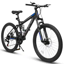 Aukfa - 24 Inch Mountain Bike with Full Suspension - Shifter Lever with Gear Indicator,Unisex Adult Bike for Men & Women - Black