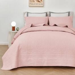 Paradigms Interiors - Cotton Quilt Bedspread Sets Embroide Floral Printed Coverlets Pastoral Matelasse Matched 2 Pillow Shams - Pink-Full/Queen 98''x90''