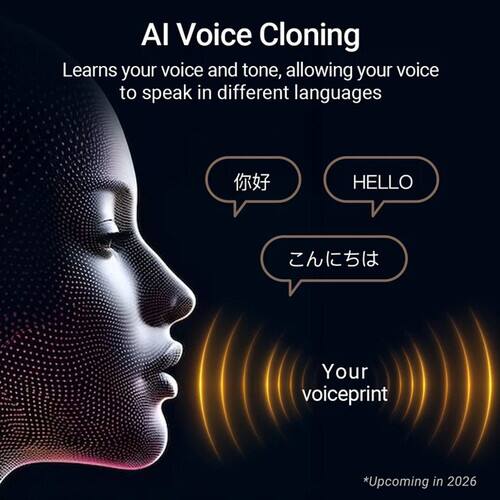 AI Voice Cloning

Learns your voice and tone, allowing your voice to speak in different languages

HELLO

Your voiceprint

*Upcoming in 2026