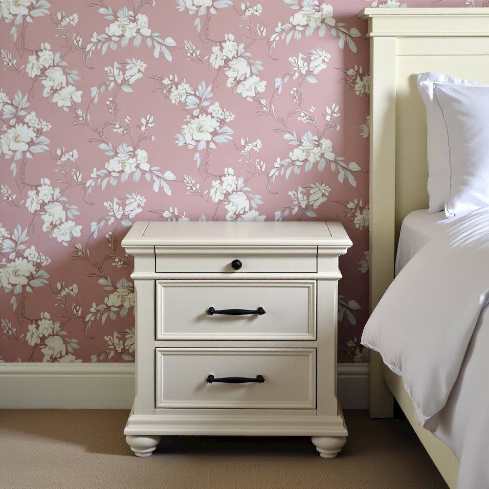 Alt View 5. FurniFact - White 3-Drawer Nightstand with USB Ports - Antique White.