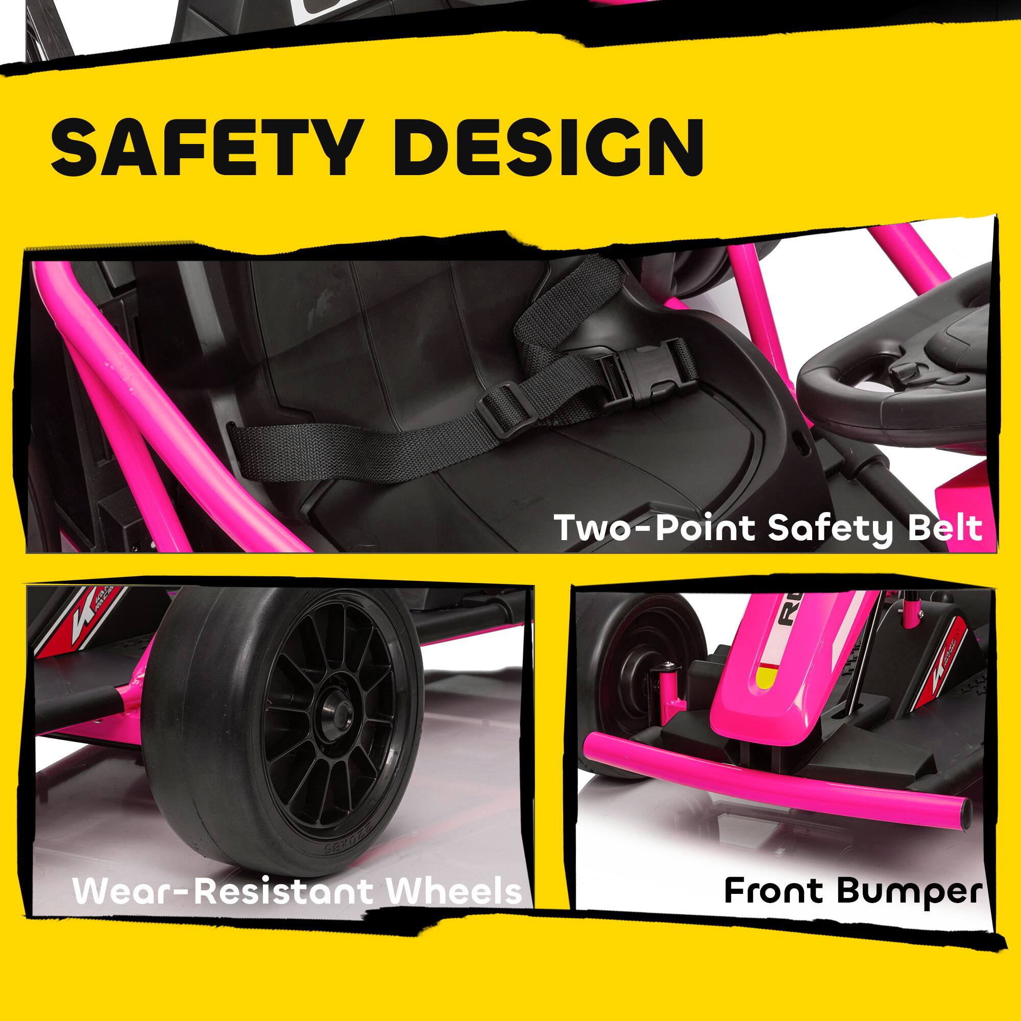 SAFETY DESIGN

- Two-Point Safety Belt
- Wear-Resistant Wheels
- Front Bumper