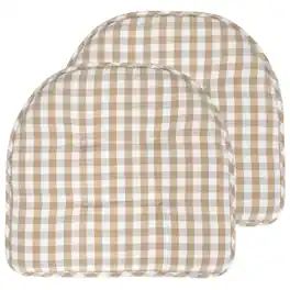 Sweet Home Collection - Checkered Buffalo Check U Shaped Memory Foam 17" x 16" Chair Cushions, 2-Pack - Taupe/White