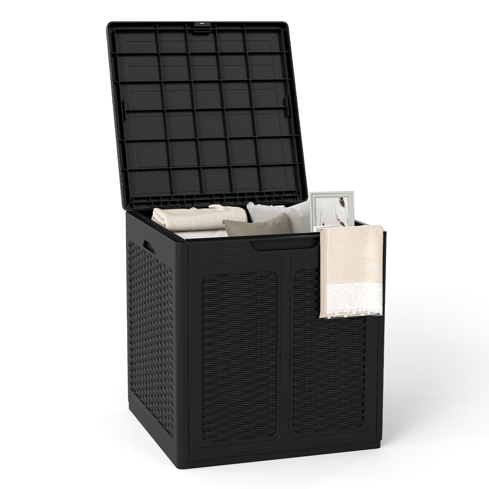 Costway - 39 Gallon Outdoor Storage Box with Rattan Patterns & Lockable Lid for Garden Tools - Black price history on PriceWatchPro