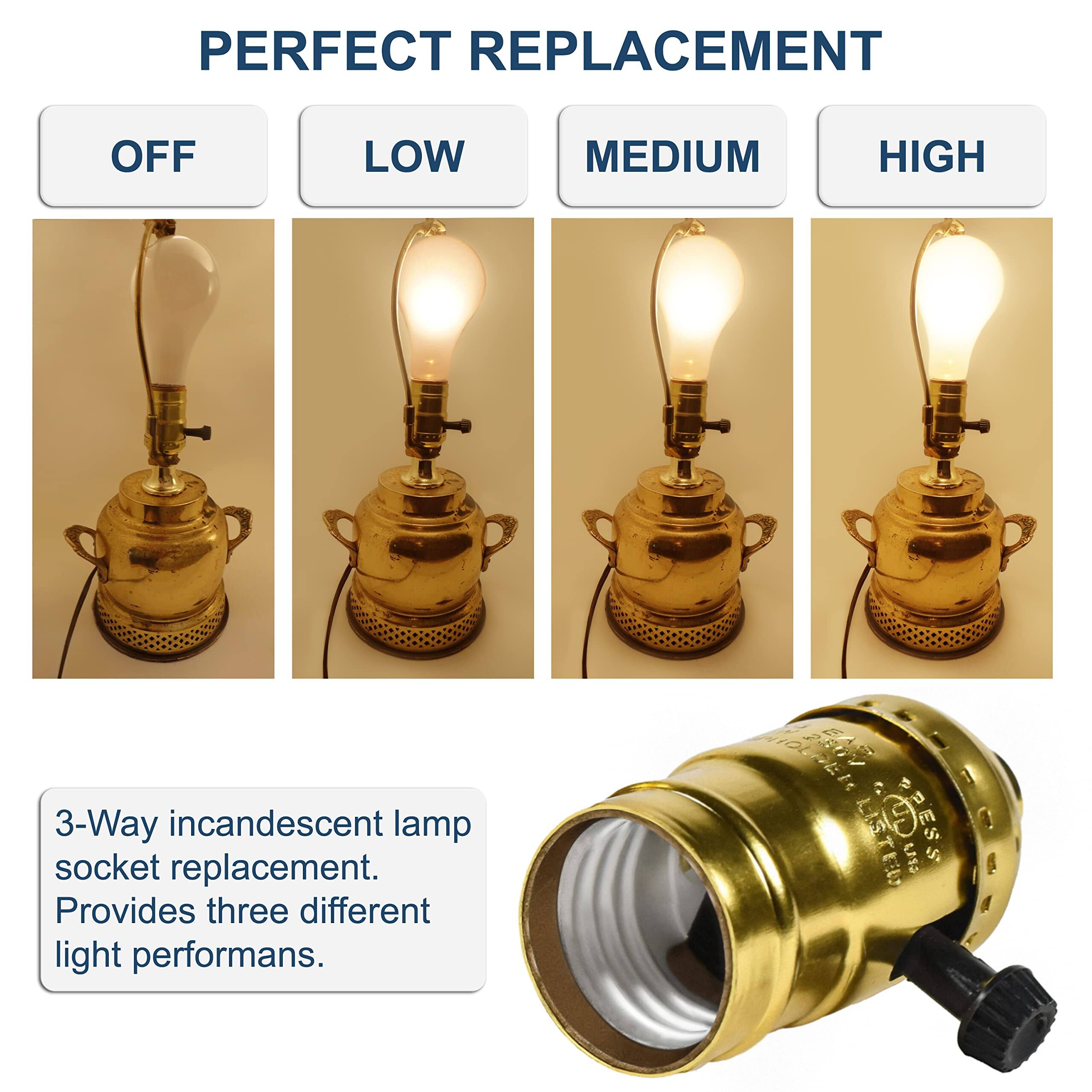 PERFECT REPLACEMENT OFF LOW MEDIUM HIGH 3-Way incandescent lamp socket replacement. Provides three different light performances.