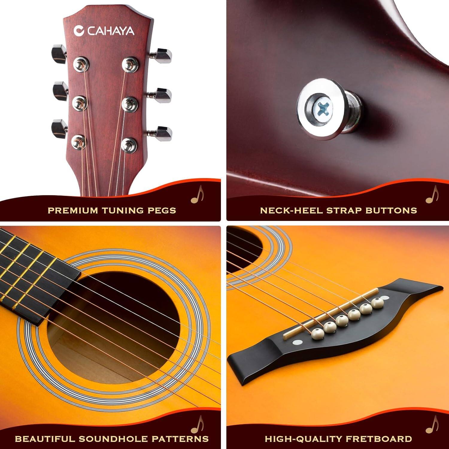 CAHAYA X

PREMIUM TUNING PEGS

NECK-HEEL STRAP BUTTONS

BEAUTIFUL SOUNDHOLE PATTERNS

HIGH-QUALITY FRETBOARD