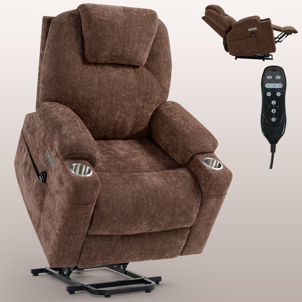 Alt View 4. Ropilly - Ropilly Heavy Duty Power Lift Recliner with Vibration Massage and Lumbar Heating, 350 lbs Weight Capacity, Brown - Brown.