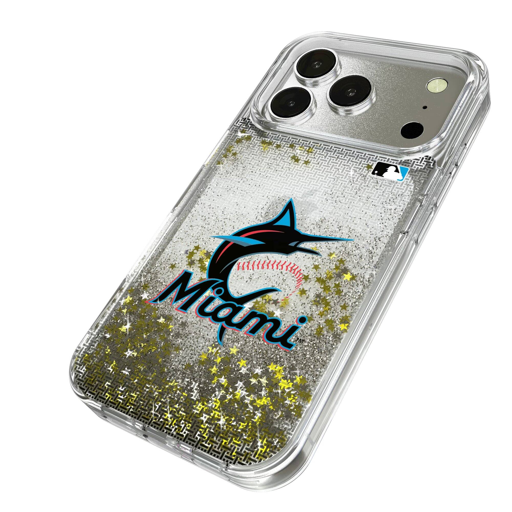 Alt View 1. Keyscaper - Miami Marlins Linen Logo iPhone Glitter Case - 13 Pro - Multicolor.