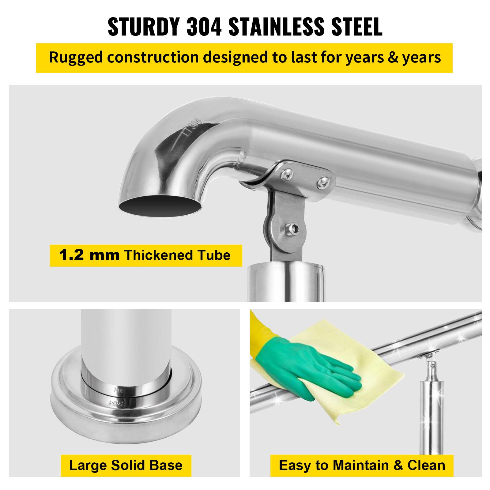 STURDY 304 STAINLESS STEEL: Rugged construction designed to last for years & years. 1.2 mm Thickened Tube. Large Solid Base. Easy to Maintain & Clean.