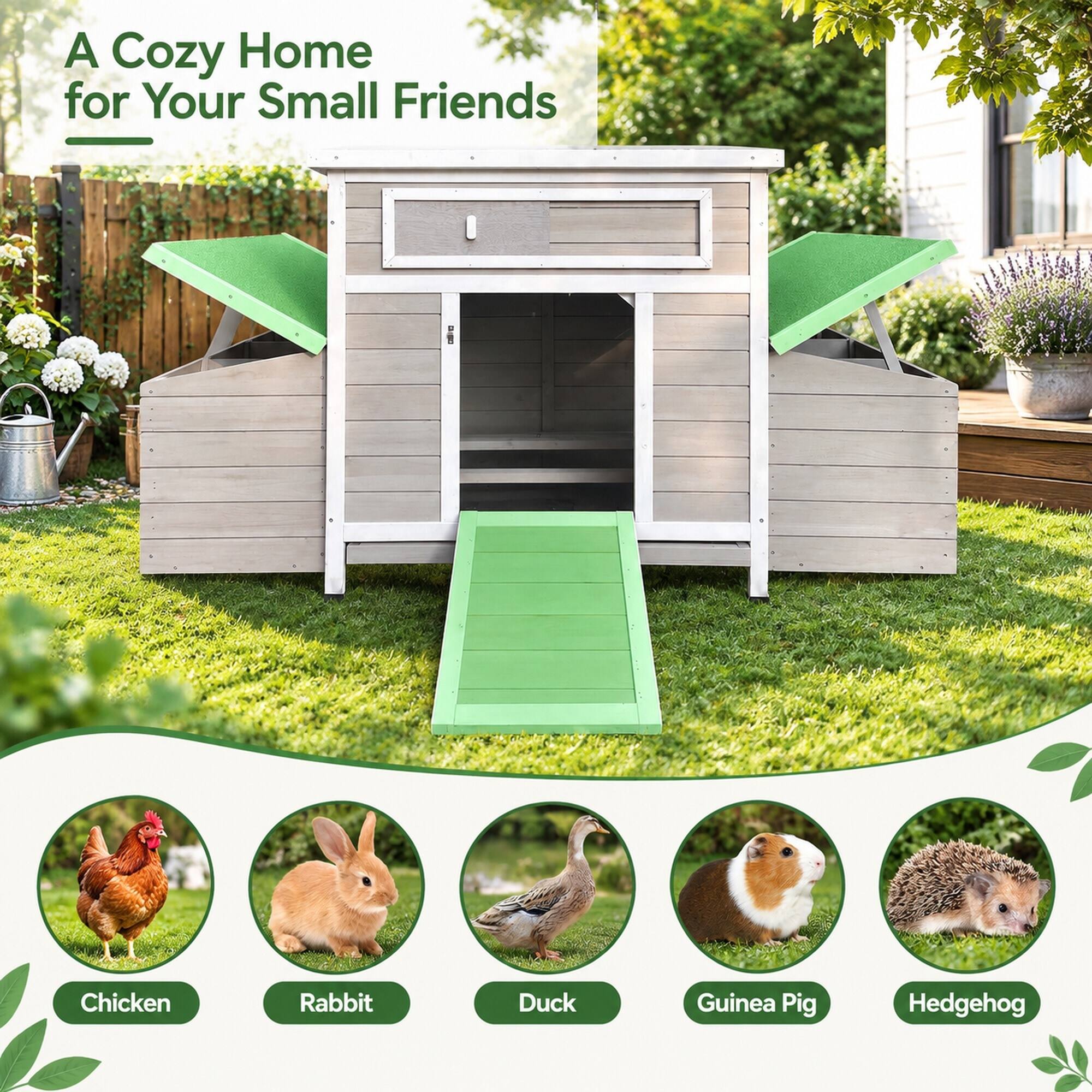 A Cozy Home for Your Small Friends

- Chicken
- Rabbit
- Duck
- Guinea Pig
- Hedgehog