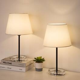 Oumilen - Set of 2 Table Lamps with White Fabric Shades & Acrylic Bases, 16.0in Tall, Bulbs Not Included