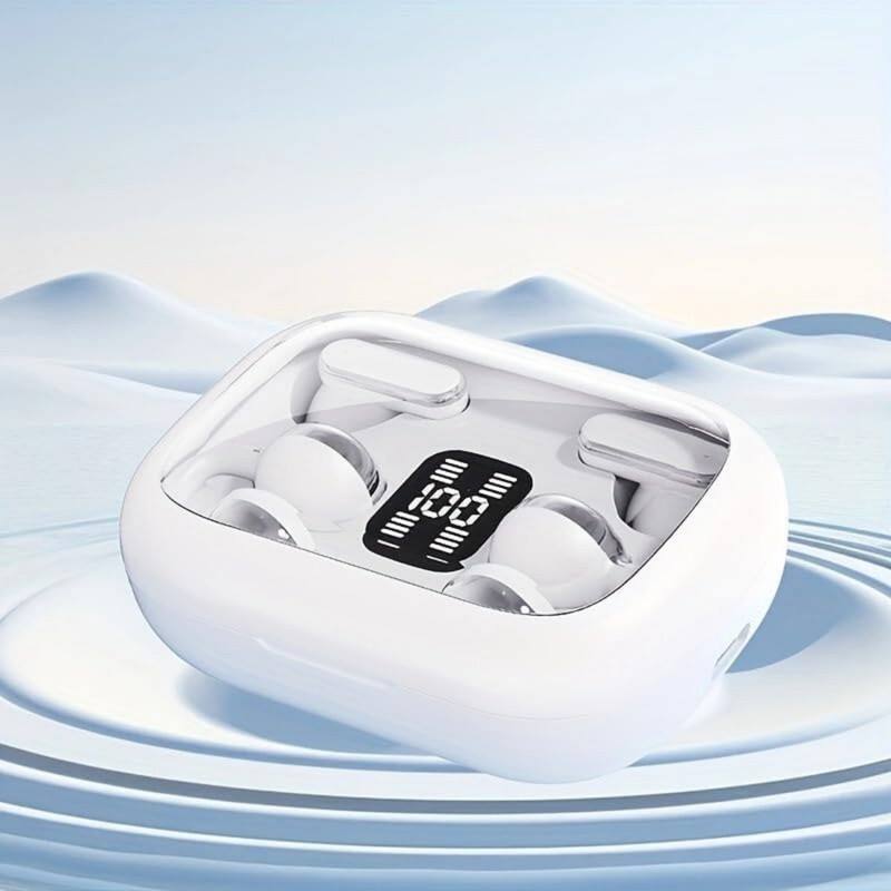 Back. RISOKEYS - 2-in-1 Ear Clip and semi-in-Ear 2 Pairs of Headphones is Equipped  Long Battery Life , for Sports/Commuting,Off-white.