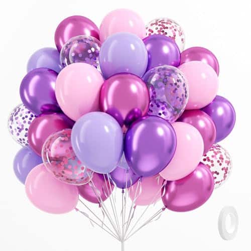DORLUKFU - 61pcs Pink and Purple Balloons, 12 Inch Purple Pink Confetti Balloons, Metallic Balloon with Ribbon for Bridal Baby - Metallic Purple Pink