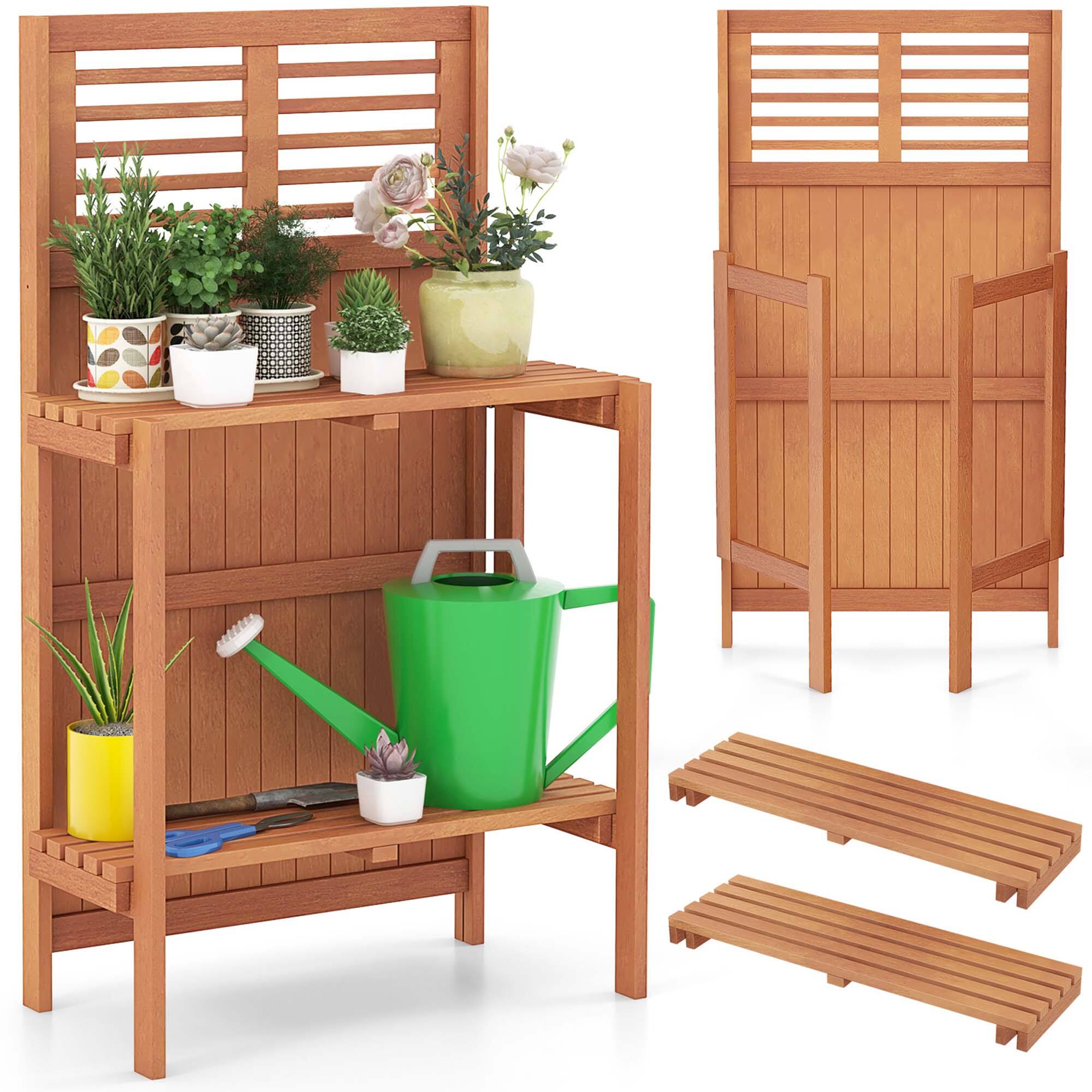 Alt View 1. Costway - Wood Potting Bench Waterproof Garden Table with 2-Tier Open Storage Shelf - Natural.
