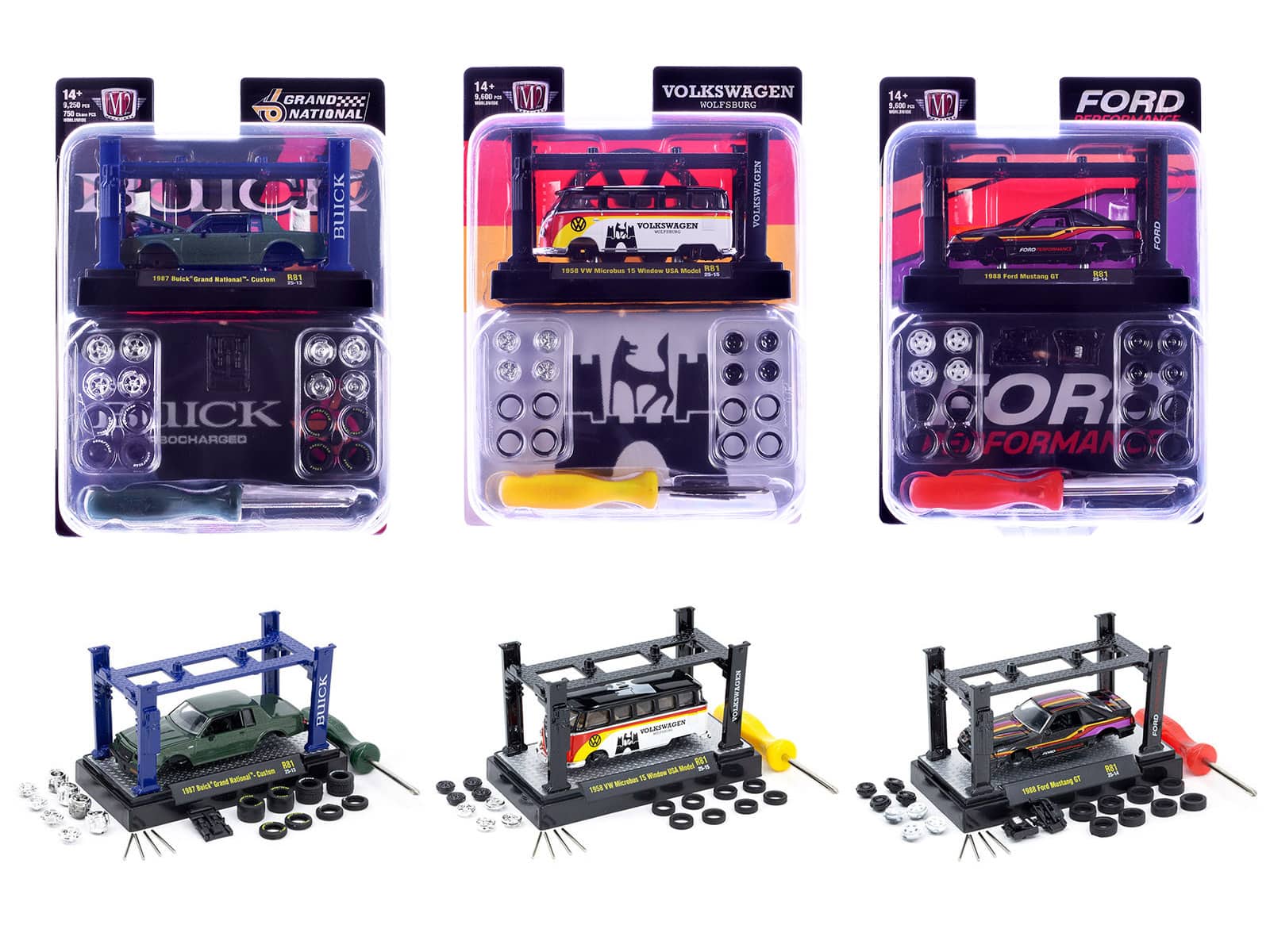 Model Kit 3 piece Car Set Release 81 Limited Edition to 9600 pieces Worldwide 1/64 Diecast Model Cars by M2 Machines - Multicolor