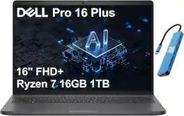 Dell - Upgraded - Pro - 16'' FHD+ Notebook Laptop - PB16255 - AI PC - AMD Ryzen 7 PRO 250 - 16GB RAM - 1TB SSD - Wi-Fi 7 - Win11Pro - Magnetite