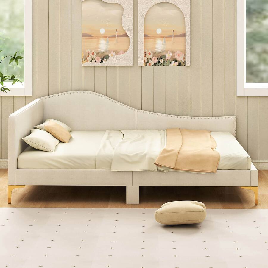 Bed Rivet Costway Full Size Upholstered Daybed Rivet Tufted Platform Bed with ...