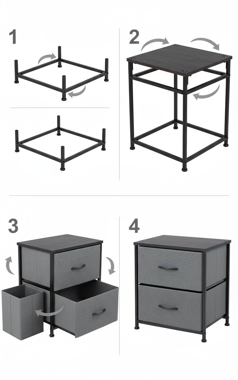 Alt View 2. AOITUN - Compact Nightstand for Daily Dorm Living, 20" Bedside Table with 2 Drawers, Works Well with Twin XL Dorm Setup - Gray.