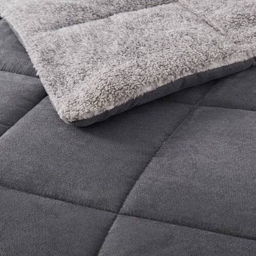 Back. Hivvago - King Plush Sherpa Reversible Micro Suede Comforter Set in Gray - Gray.