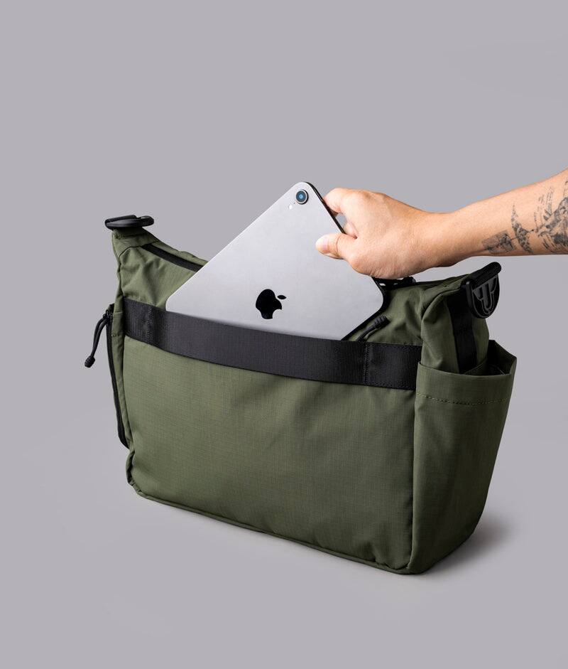 Alt View 5. ALPAKA - Laptop Messenger Satchel Bag 11L for Work & Travel, Fits 13" MacBook Air, Bottle Pockets, Luggage Pass-Through - Green Axoflux 210D.