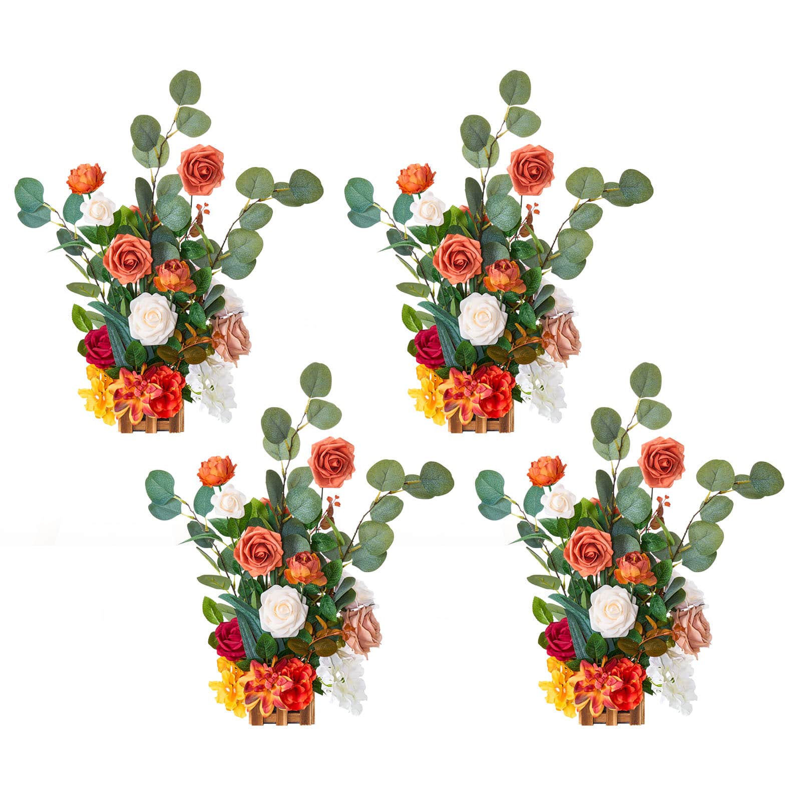 VEVOR - Standing Artificial Flowers Arrangements 4 PCS, 17.5-Inch Tall Faux Flower Decorations for Wedding Aisle Runner Chair - Orange, green