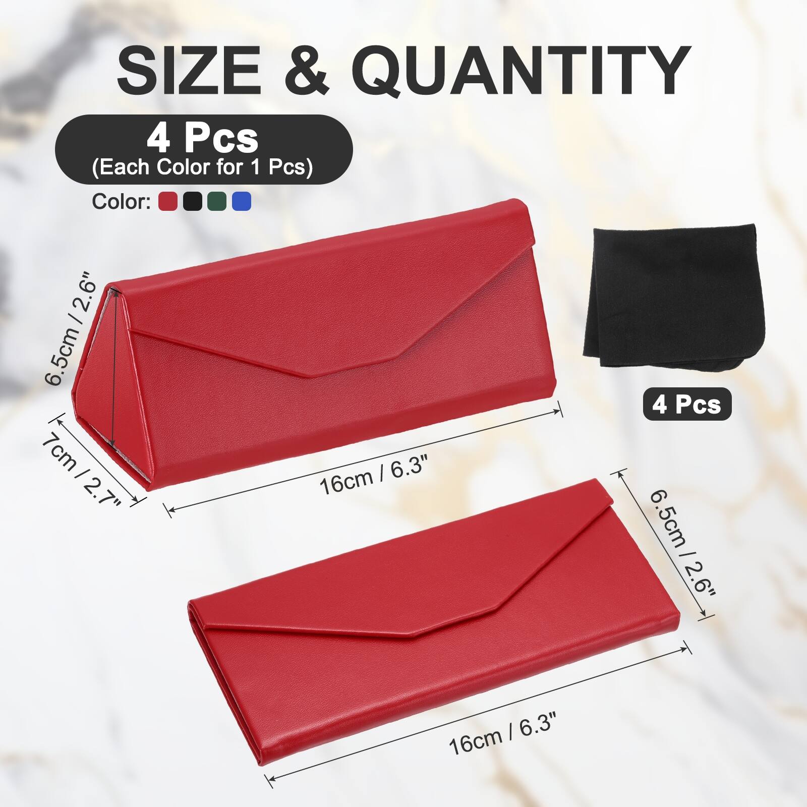 SIZE & QUANTITY

4 Pcs (Each Color for 1 Pcs)

Color: 2.6" - 6.5cm / 2.6" 6.5cm 4 Pcs 7cm / 2.7" 7cm / 6.3" 16cm 9 6.5cm - 2.6" / 6.3" 16cm