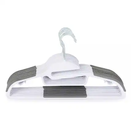 Front. Elle Decor - Set of 10 Easy-On Non-Slip Hangers, Heavy Duty Plastic with Strap Indents for All Garments - White.