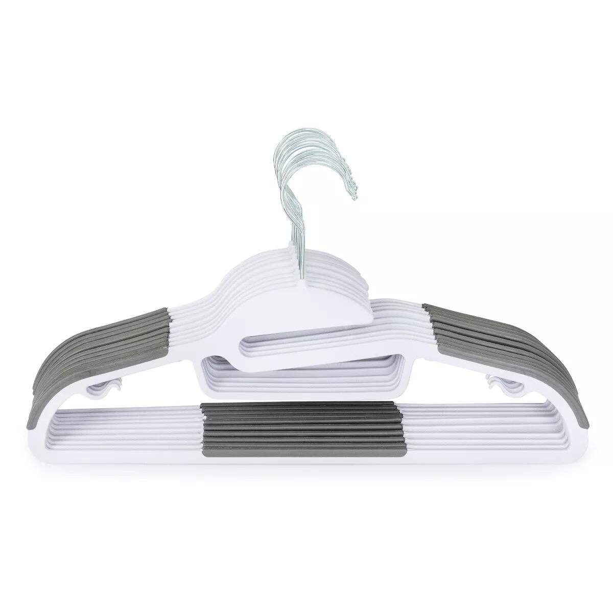 Front. Elle Decor - Set of 10 Easy-On Non-Slip Hangers, Heavy Duty Plastic with Strap Indents for All Garments - White.