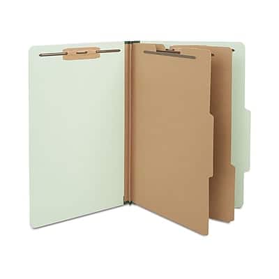 Staples - 60% Recycled Top Tab Pressboard Classification Folders, 2/5 Cut Tab, 2 Partitions, 10/Box - Light Gray/Green