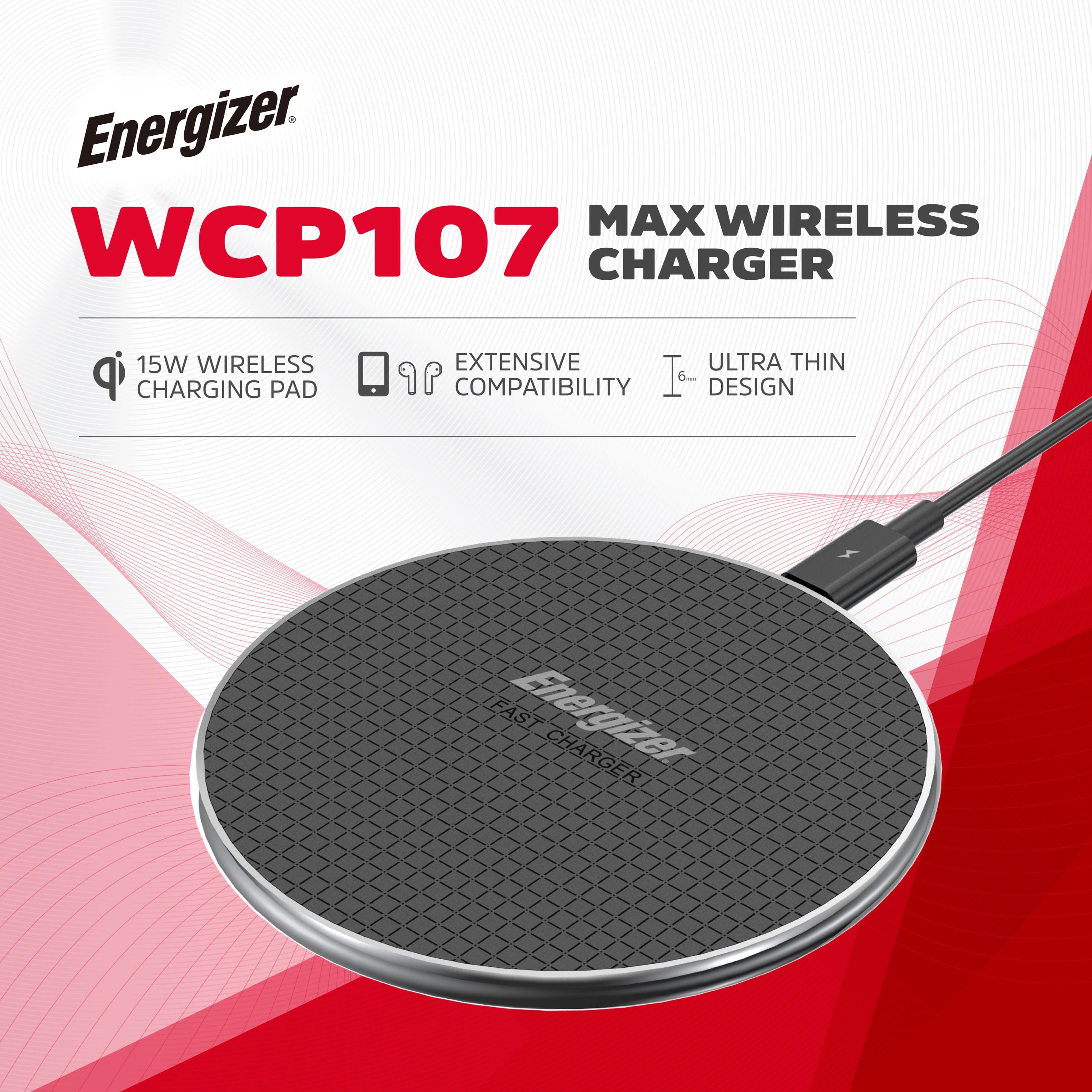 Energizer MAX WIRELESS WCP107 CHARGER 15W WIRELESS IP CHARGING PAD EXTENSIVE ULTRA THIN P COMPATIBILITY Ia DESIGN 5 FAST CHARGING.