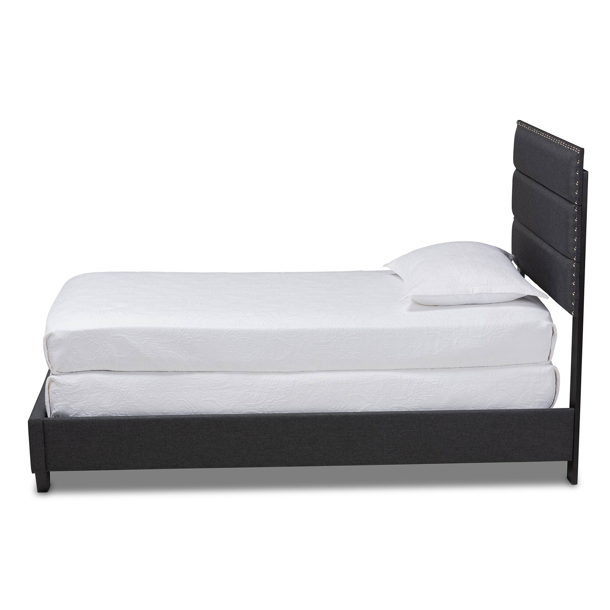 Angle. Baxton Studio - Ansa Modern and Contemporary Fabric Upholstered Bed - Dark Grey/Black.