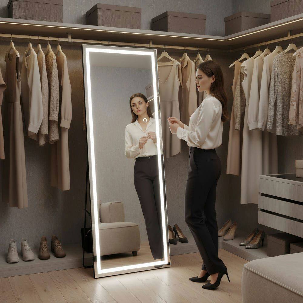 Alt View 6. Kadyn - 71x28 Inch Extra Large Frameless Full-Length LED Mirror for Wall - Black.