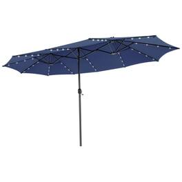 Mondawe - 15 Feet Twin Patio Umbrella with 48 Solar LED Lights - Navy