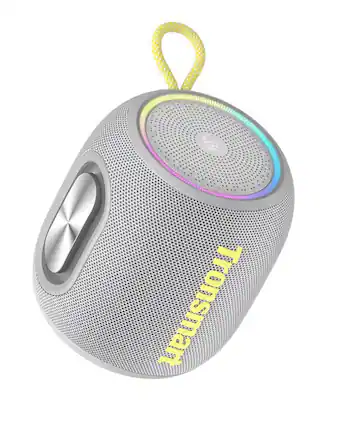 Front. Tronsmart - T8 Mini Ultra-Portable Bluetooth Speaker, 16W Big Bass, 360° Sound, IPX7 Waterproof, 20H Playtime, Custom EQ & Light - Gray.