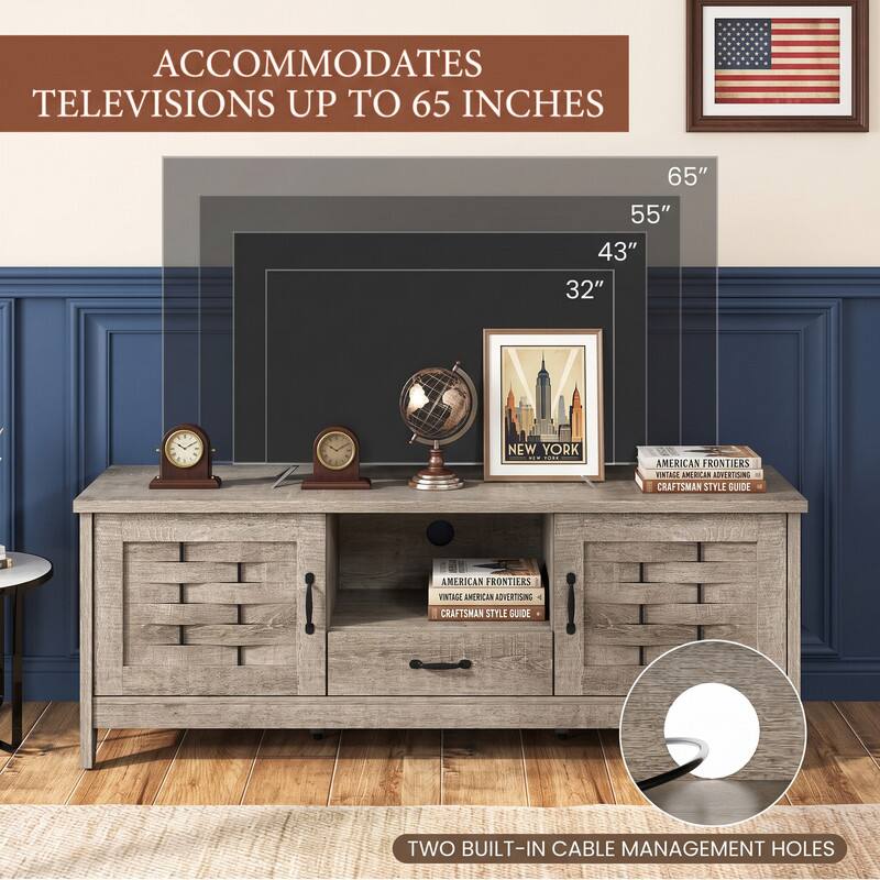 ACCOMMODATES TELEVISIONS UP TO 65 INCHES

65" 55" 43" 32"

NEW YORK

22 KIT AMERICAN FRONTIERS VINTAGE AMERICAN ADVERTISING CRAFTSMAN STYLE GUIDE

AMERICAN FRONTIERS VINTAGE AMERICAN ADVERTISING CRAFTSMAN STYLE GUIDE

TWO BUILT-IN CABLE MANAGEMENT HOLES